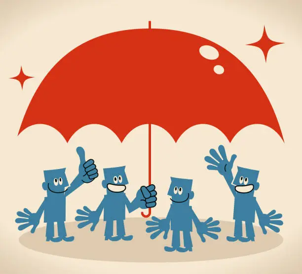 Vector illustration of Smiling group of businessmen with a big umbrella