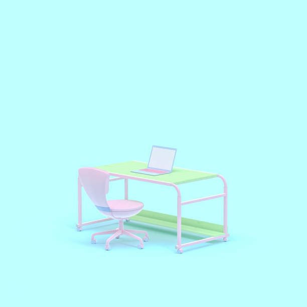 istock pastel color concept, Work desk and Laptop on table 1022012468