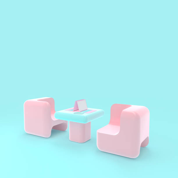 istock Laptop on table pink and blue pastel color 1022012556