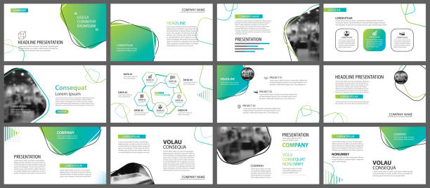 Green geometric slide presentation templates and infographics background. Use for business annual report, flyer, corporate marketing, leaflet, advertising, brochure, modern style. Green geometric slide presentation templates and infographics background. Use for business annual report, flyer, corporate marketing, leaflet, advertising, brochure, modern style. graphical user interface photos stock illustrations