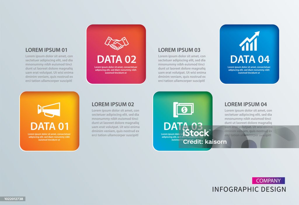インフォ グラフィック 4 データ テンプレートと用紙の正方形します。ベクトル図の抽象的な背景。ワークフローのレイアウト、ビジネス ステップ、タグ、バナー、web デザインに使用できま - インフォグラフィックのロイヤリティフリーベクトルアート