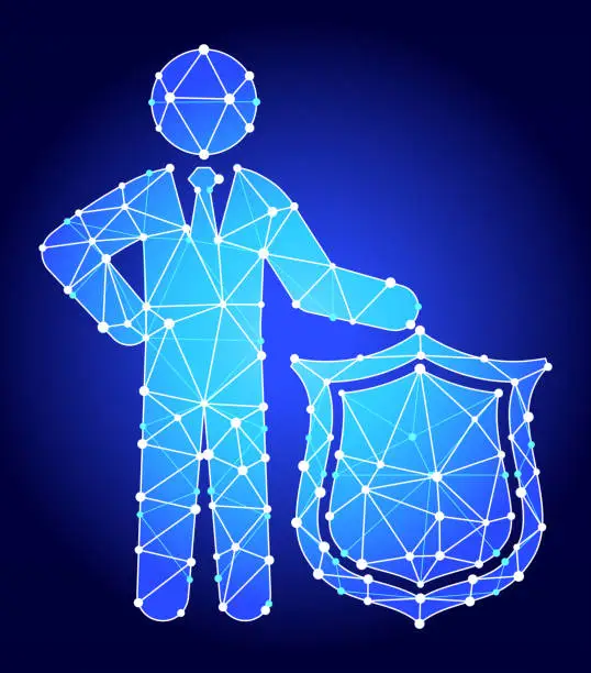 Vector illustration of Businessman  & Shield Blue Triangle Node Vector Pattern