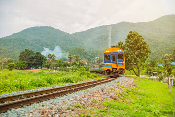 istock Railroad track bridge crossing river (white bridge painted pink) at Thailand 1022012804