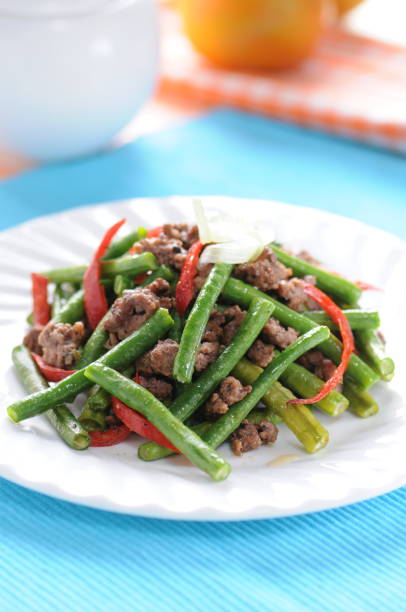 string beans cooked minced meat