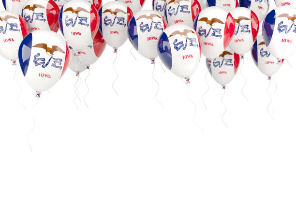 Balloons frame with flag of iowa. United states local flags Balloons frame with flag of iowa. United states local flags. 3D illustration iowa flag stock pictures, royalty-free photos & images