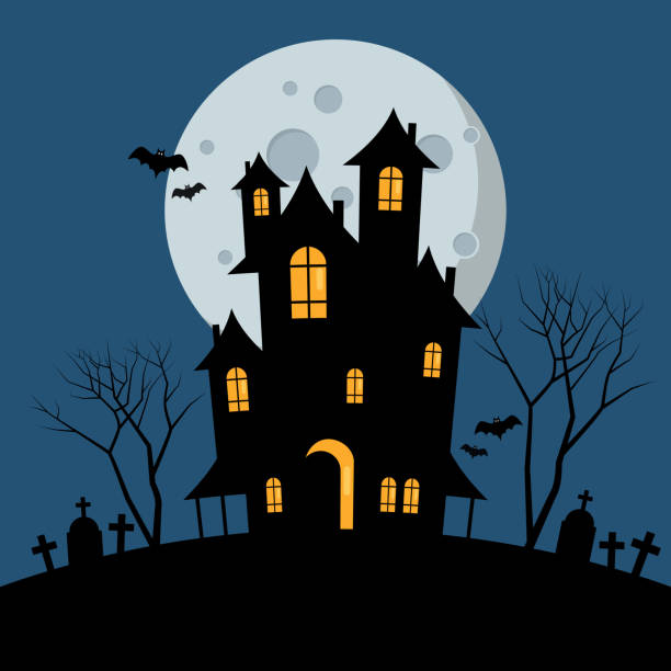 cadılar bayramı perili ev - haunted house stock illustrations