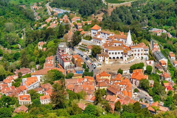 aerial view of sintra, portugal - sintra imagens e fotografias de stock