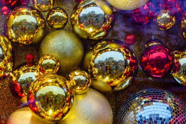 istock Different christmas decorations in showcase of the shop 1022055852