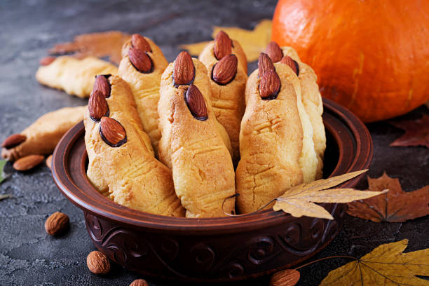 Cookies witch fingers, funny recipe for Halloween party. stock photo