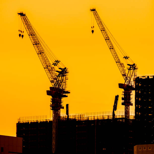 istock Beautiful Silhouette crane under construction building 1022057180