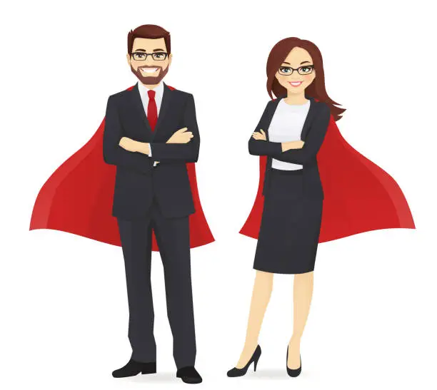 Vector illustration of Superhero business man and woman