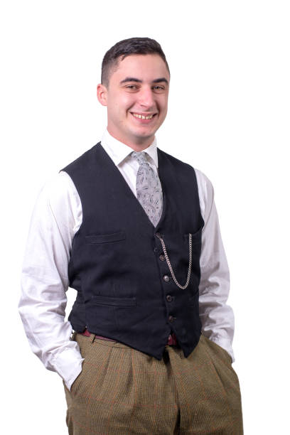 istock young man in vintage clothes with hat, 1930 style, on white 1022072268