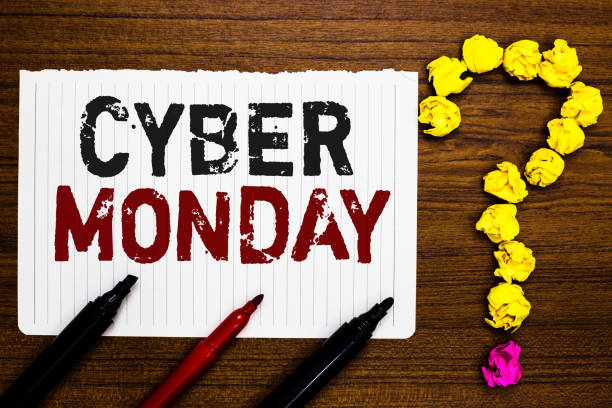 istock Handwriting text writing Cyber Monday. Concept meaning Marketing term for Monday after thanksgiving holiday in the US Paper markers crumpled papers forming question mark wooden background. 1022082060
