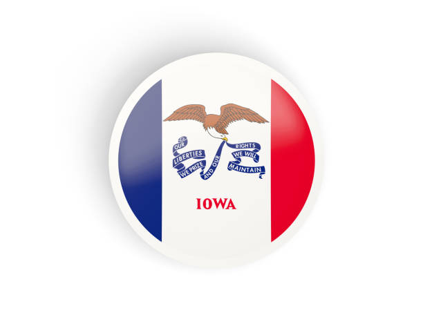 Round bended icon with flag of iowa. United states local flags Round bended icon with flag of iowa. United states local flags. 3D illustration iowa flag stock pictures, royalty-free photos & images