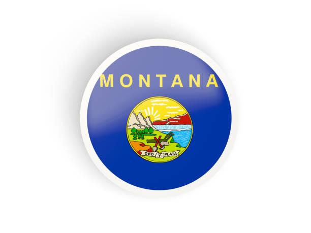 rodada ícone dobrado com bandeira de montana. bandeiras de locais dos estados unidos - montana flag us state flag banner - fotografias e filmes do acervo