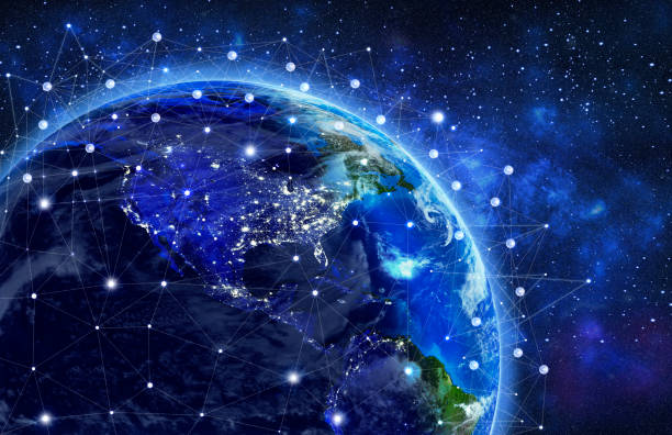 istock Global Network and data exchange over planet earth in space .3D rendering .Elements of this image furnished by NASA 1022085696