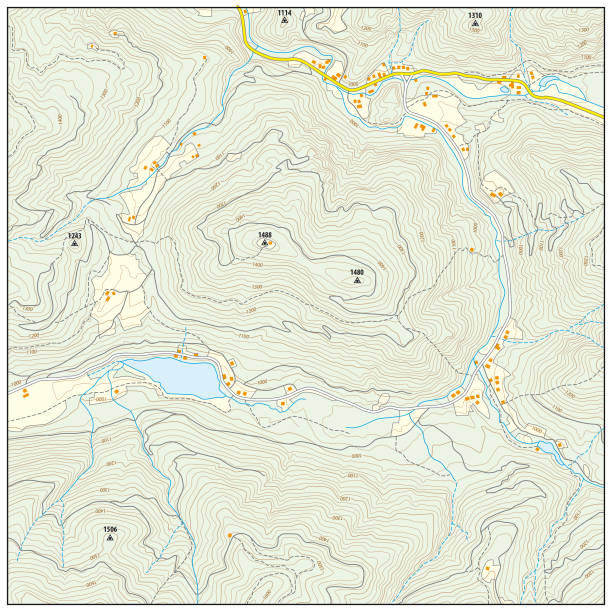 воображаемая топографическая карта - topography map contour drawing outline stock illustrations