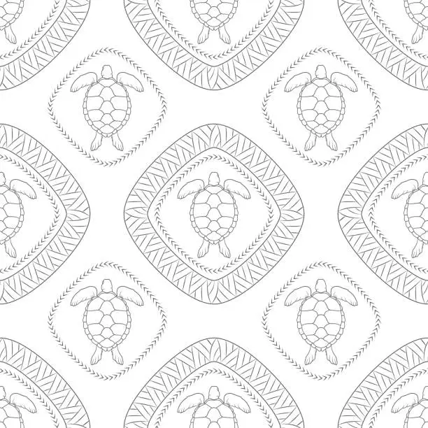 Vector illustration of Seamless pattern with turtle and polynesian symbols