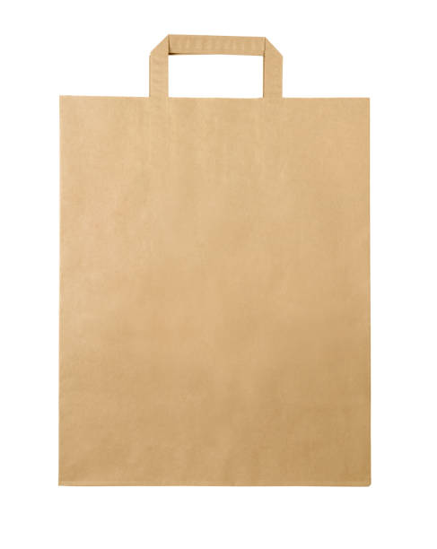 blank brown paper bag isolated on white background with clipping path - paper bag fotos imagens e fotografias de stock