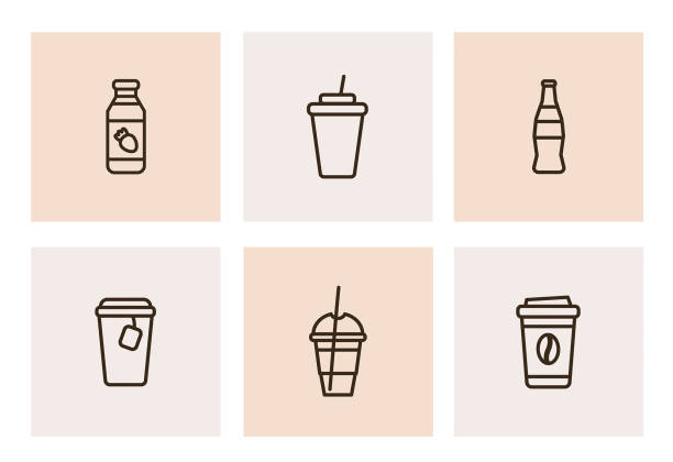 ilustraciones, imágenes clip art, dibujos animados e iconos de stock de colección de 6 iconos de la línea negra de para llevar bebidas - take out food coffee nobody disposable cup