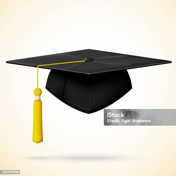Realistic Graduation Cap With Golden Bob Stock Illustration - Download Image Now - Mortarboard, Illustration, Diploma