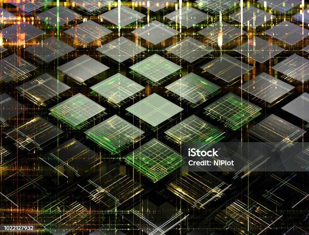 Concept Of A Fututistic Quantum Computer Made Of Small Cells Stock Photo - Download Image Now