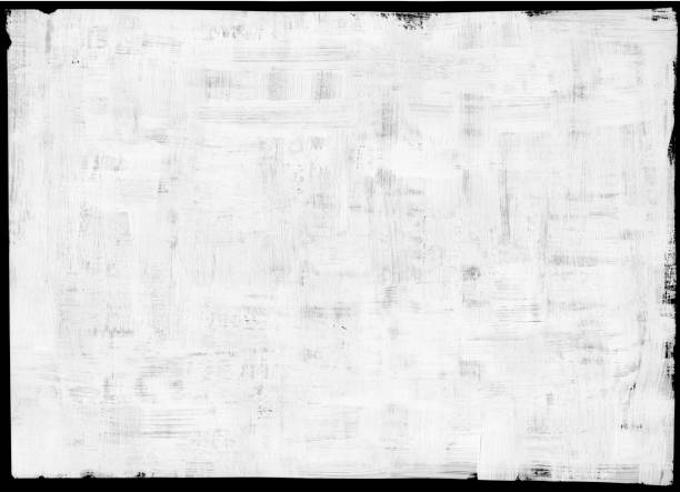 表示の水平および垂直方向のブラシの動き - 抽象と白いペンキで黒い紙のうっかり不均等塗装シート並んで多層背景 - アクリル画 ストックフォトと画像