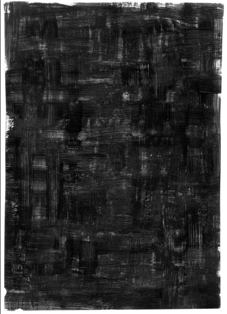 Black tarry paint - abstract rectangular densely painted white sheet of card - unique handmade texture background
