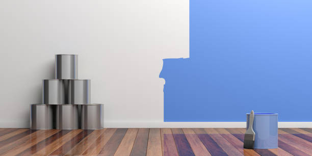 Painting of an empty wall. Renovation concept. 3D illustration