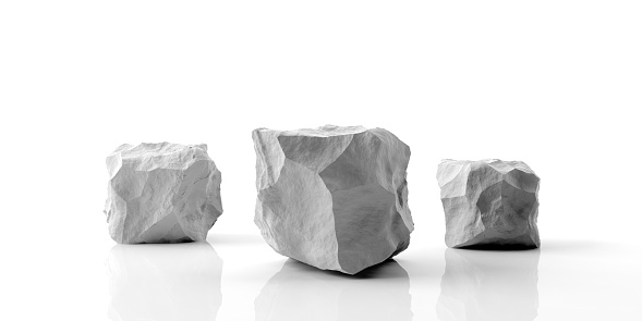 White marble rock podium isolated on white background. 3d illustration