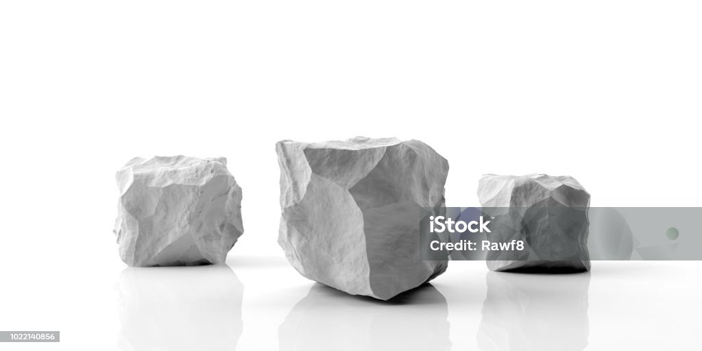 Marble stone podium on white background. 3d illustration White marble rock podium isolated on white background. 3d illustration Stone - Object Stock Photo