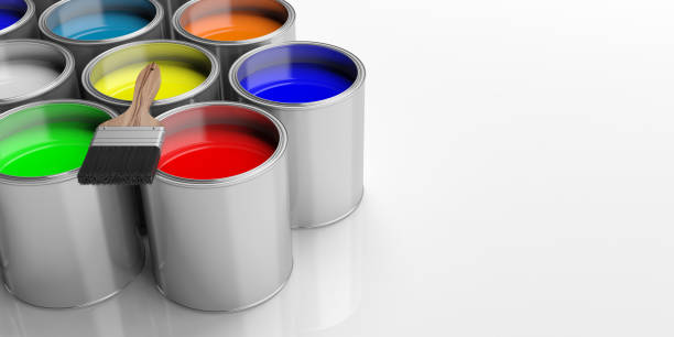 istock Paint cans and paintbrush on white background, 3d illustration 1022140892