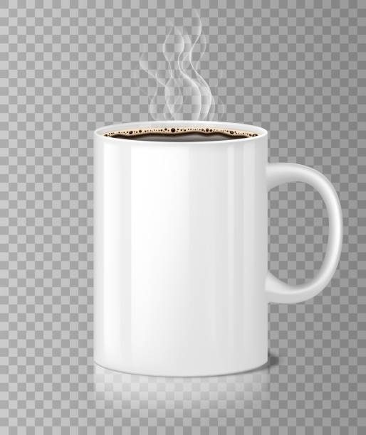 ilustraciones, imágenes clip art, dibujos animados e iconos de stock de maqueta de taza de café o té con vapor blanco aislado. café negro en taza de cerámica, taza de realistas en blanco por la mañana. ilustración de vector - steam coffee cup black coffee non alcoholic beverage