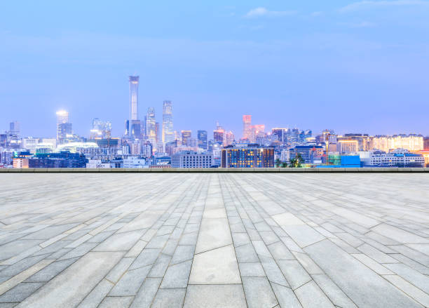 istock Empty square floor and modern city skyline in Beijing at night 1022145408
