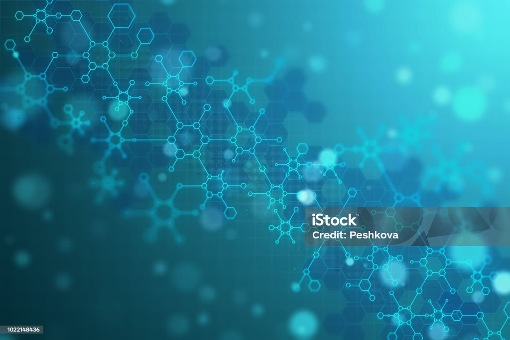 Blurry chemical background Creative blurry blue chemical background. Medicine and science concept. 3D Rendering Backgrounds Stock Photo