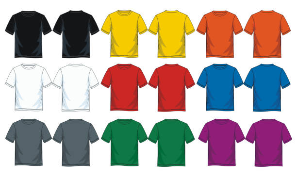 ilustrações de stock, clip art, desenhos animados e ícones de colorful t shirt collection for men. - teeshirt template