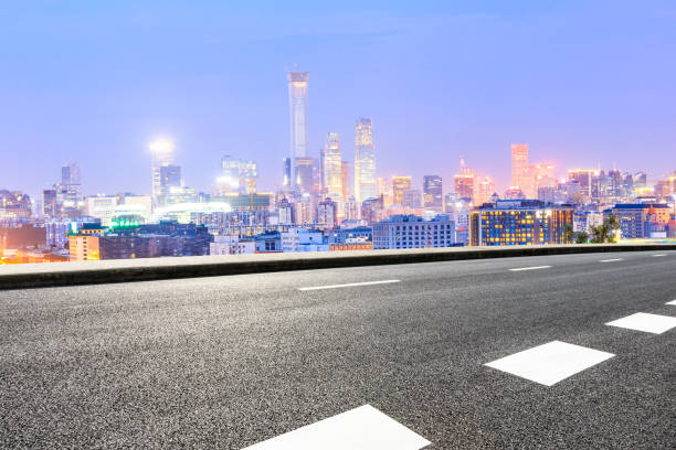 istock Panoramic beijing skyline and buildings with empty road 1022153574