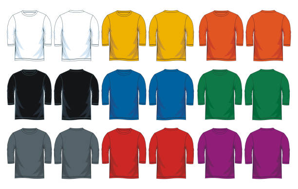 istock Colorful three quarter length shirt collection icon set. 1022153794