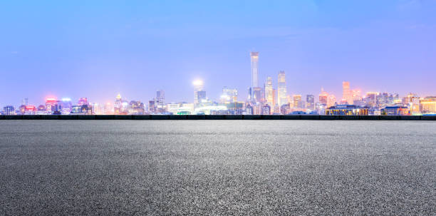 istock Panoramic beijing skyline and buildings with empty road 1022156874