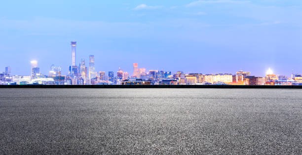 istock Panoramic beijing skyline and buildings with empty road 1022159040
