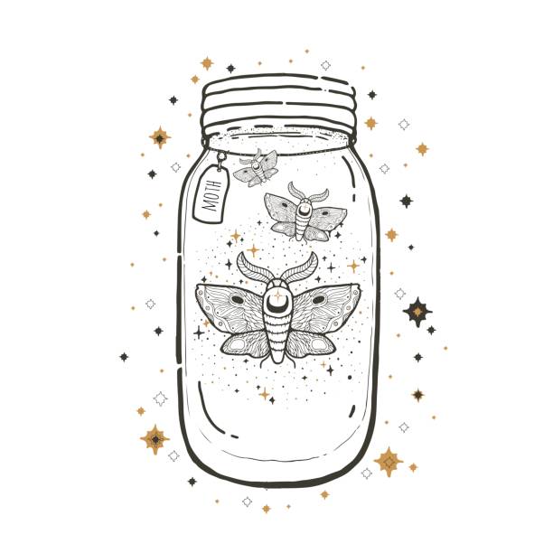 Sketch graphic illustration with mystic and occult hand drawn symbols.Mason jar with moth .Vector illustration. Halloween, astrological and esoteric concept.Freemasonry and secret societies emblems Sketch graphic illustration with mystic and occult hand drawn symbols.Mason jar with moth .Vector illustration. Halloween, astrological and esoteric concept.Freemasonry and secret societies emblems.Fantasy sign mason jar stock illustrations