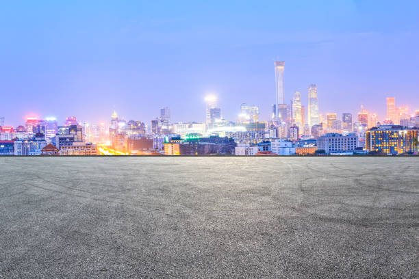 istock Panoramic beijing skyline and buildings with empty road 1022160378