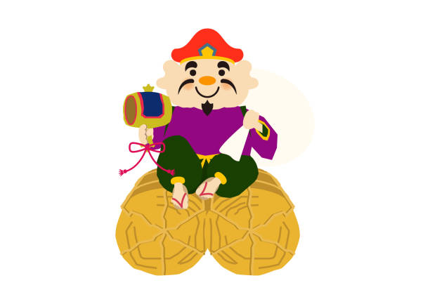 God of happiness of the Orient. Happy God clip art. Illustration of the god of happiness of the New Year. Illustration of New Year 's good luck image. Clip art for New Year's cards. Lucky God's clip art of Japan. Chinese lucky God clip art. Illustration of New Year 's good luck image. hotei the god of happiness stock illustrations
