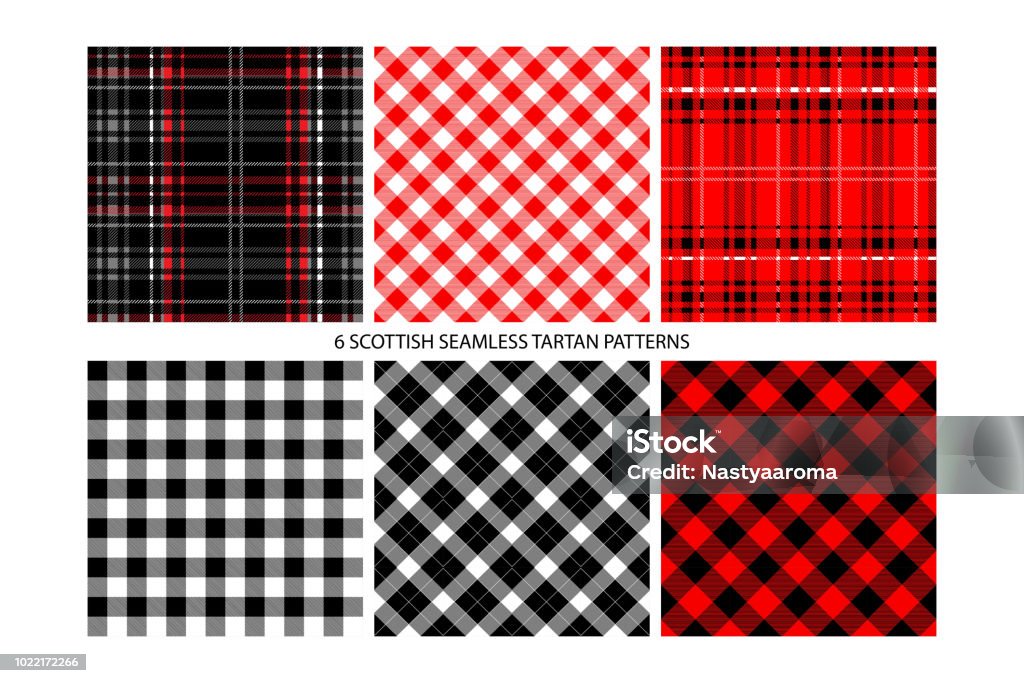Buffalo Check Plaid Patterns Lumberjack Tartan and Buffalo Check Plaid Patterns in Red. Trendy Hipster Style Backgrounds. Vector EPS File Pattern Swatches made with Global Colors. Buffalo Check stock vector