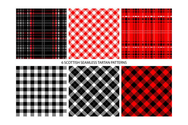 Buffalo Check Plaid Patterns Lumberjack Tartan and Buffalo Check Plaid Patterns in Red. Trendy Hipster Style Backgrounds. Vector EPS File Pattern Swatches made with Global Colors. buffalo check stock illustrations