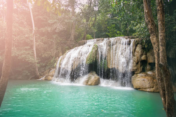 erawan waterfall - erawan imagens e fotografias de stock