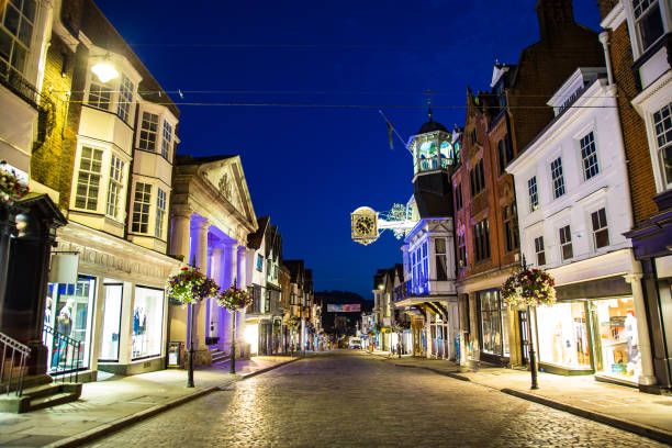 Guildford High street Beautiful Guildford High Street at night Surrey England surrey england stock pictures, royalty-free photos & images