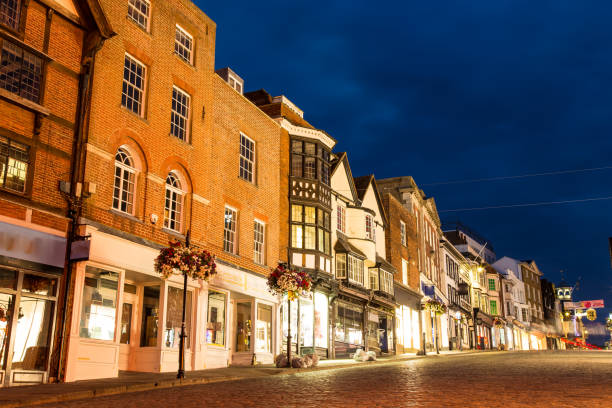 Guildford High street Beautiful Guildford High Street at night Surrey England surrey england stock pictures, royalty-free photos & images