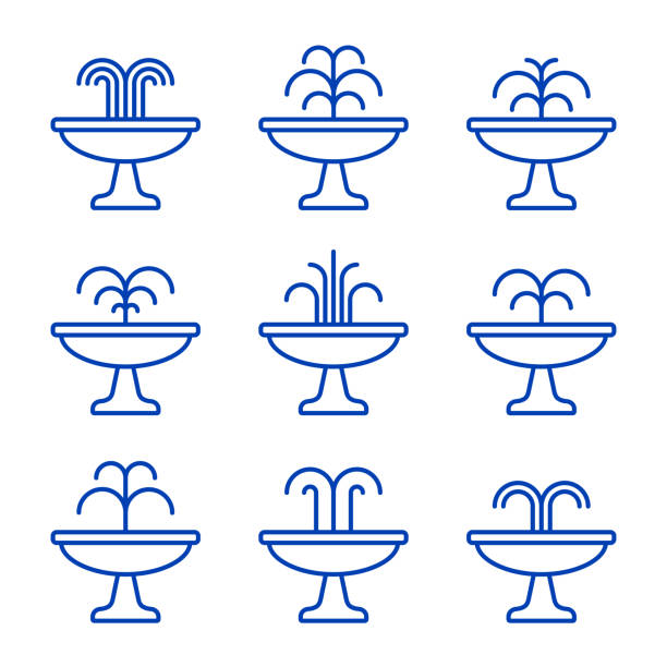 ilustraciones, imágenes clip art, dibujos animados e iconos de stock de conjunto de iconos de fuente negro. vector aislado ilustración plana - fountain