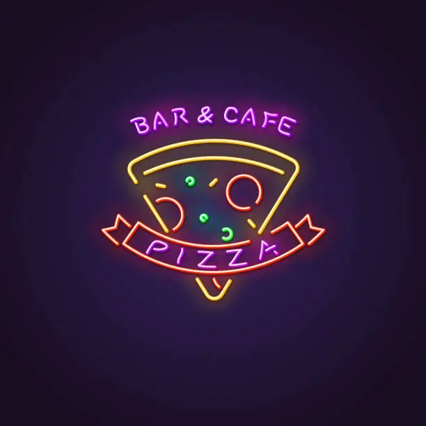 Vector illustration of Pizza neon banner